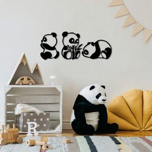 Decoratiune de perete, Pandas, Metal, 18 x 26 cm, Negru imagine