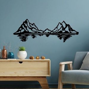 Decoratiune de perete, Mountains, Metal, Dimensiune: 72 x 25 cm, Negru imagine