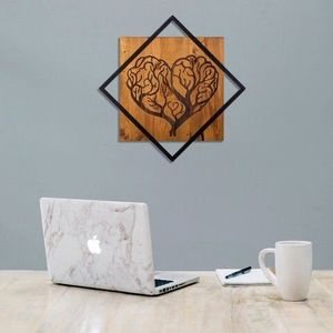 Decoratiune de perete, Tree Heart, 50% lemn/50% metal, Dimensiune: 54 x 54 cm, Nuc / Negru imagine