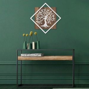 Decoratiune de perete, Tree v2, 50% lemn/50% metal, Dimensiune: 54 x 54 cm, Nuc / Argint imagine