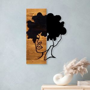 Decoratiune de perete, African Woman, 50% lemn/50% metal, Dimensiune: 35 x 3 x 50 cm, Negru / Nuc deschis imagine