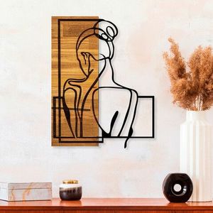 Decoratiune de perete, Woman Posture, 50% lemn/50% metal, Dimensiune: 39 x 3 x 50 cm, Negru / Nuc deschis imagine