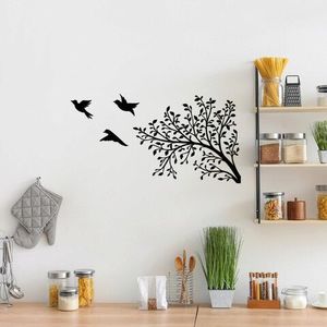 Decoratiune de perete, Birds From The Branch, Metal, 70 x 37 cm, Negru imagine