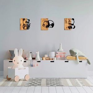Decoratiune de perete, Pandas, 50% lemn/50% metal, No 1: 23 x 3 x 25 cm, Nuc negru imagine
