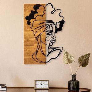 Decoratiune de perete, African Woman 3, 50% lemn/50% metal, Dimensiune: 33 x 3 x 50 cm, Negru / Nuc deschis imagine