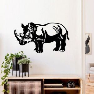 Decoratiune de perete, Rhino, Metal, 70 x 39 cm, Negru imagine