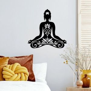 Decoratiune de perete, Yoga 5, Metal, Dimensiune: 70 x 70 cm, Negru imagine