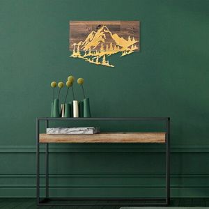 Decoratiune de perete, Mountain v2, 50% lemn/50% metal, Dimensiune: 58 x 38 cm, Nuc / Aur imagine