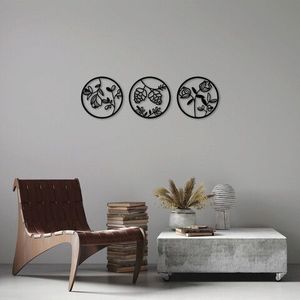 Decoratiune de perete, Flowers, Metal, ø30 cm, Negru imagine