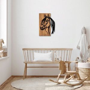 Decoratiune de perete, Horse, 50% lemn/50% metal, Dimensiune: 40 x 3 x 58 cm, Nuc negru imagine