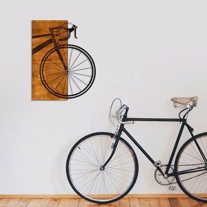 Decoratiune de perete, Bisiklet, 50% lemn/50% metal, Dimensiune: 45 x 58 cm, Nuc / Negru imagine