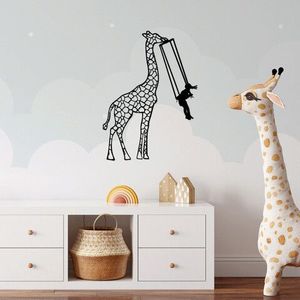 Decoratiune de perete, Girl Swinging Giraffe, Metal, Dimensiune: 51 x 70 cm, Negru imagine
