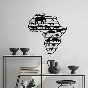 Decoratiune de perete, African Animals, Metal, Dimensiune: 67 x 70 cm, Negru imagine