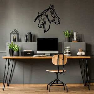 Decoratiune de perete, Horses, Metal, Dimensiune: 70 x 74 cm, Negru imagine