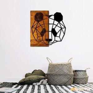 Decoratiune de perete, Panda, 50% lemn/50% metal, Dimensiune: 58 x 58 cm, Nuc / Negru imagine