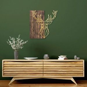 Decoratiune de perete, Deer1, 50% lemn/50% metal, Dimensiune: 56 x 58 cm, Nuc / Aur imagine