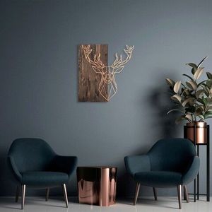 Decoratiune de perete, Deer1, 50% lemn/50% metal, Dimensiune: 56 x 58 cm, Nuc / Cupru imagine
