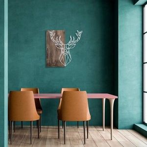 Decoratiune de perete, Deer1, 50% lemn/50% metal, Dimensiune: 56 x 58 cm, Nuc / Argint imagine
