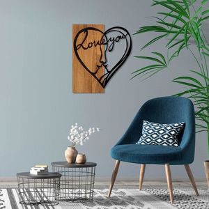 Decoratiune de perete, i Love You, 50% lemn/50% metal, Dimensiune: 54 x 58 cm, Nuc / Negru imagine