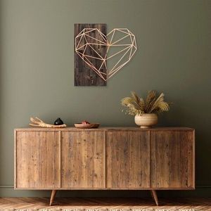 Decoratiune de perete, Heart, 50% lemn/50% metal, Dimensiune: 58 x 58 cm, Nuc / Cupru imagine