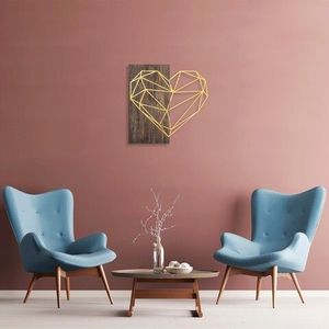 Decoratiune de perete, Heart, 50% lemn/50% metal, Dimensiune: 58 x 58 cm, Nuc / Aur imagine