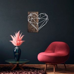 Decoratiune de perete, Heart, 50% lemn/50% metal, Dimensiune: 58 x 58 cm, Nuc / Argint imagine