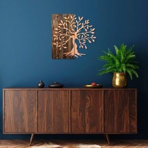 Decoratiune de perete, Tree, 50% lemn/50% metal, Dimensiune: 58 x 58 cm, Nuc / Cupru imagine
