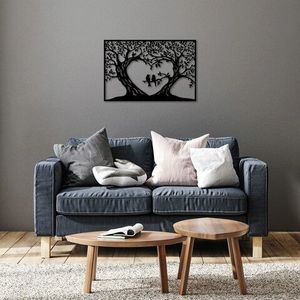 Decoratiune de perete, Birds Love, Metal, Dimensiune: 69 x 46 cm, Negru imagine