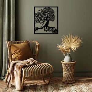 Decoratiune de perete, Tree Woman, Metal, Dimensiune: 50 x 58 cm, Negru imagine
