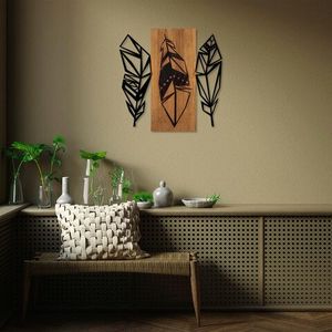 Decoratiune de perete, Leaves 2, 50% lemn/50% metal, Dimensiune: 58 x 59 cm, Nuc / Negru imagine