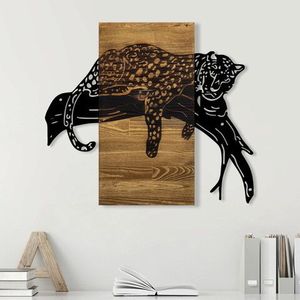 Decoratiune de perete, Leopard, Metal/lemn, Dimensiune: 66 x 3 x 58 cm, Nuc / Negru imagine