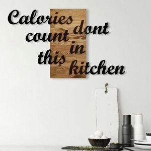Decoratiune de perete, Calories Dont Count in This Kitchen, Metal/lemn, 98 x 3 x 58 cm, Nuc / Negru imagine