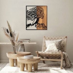 Decoratiune de perete, Tree Woman, 50% lemn/50% metal, Dimensiune: 50 x 3 x 58 cm, Nuc negru imagine