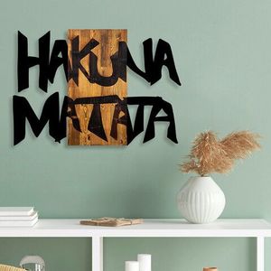 Decoratiune de perete, Hakuna Matata 5, Lemn/metal, Dimensiune: 77 x 3 x 58, Negru / Nuc deschis imagine