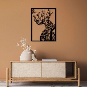 Decoratiune de perete, Tree Woman, Metal, Dimensiune: 52 x 70 cm, Negru imagine