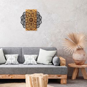Decoratiune de perete, Mandala 2, 50% lemn/50% metal , Dimensiune: 58 x 58 x 3 cm, Negru imagine