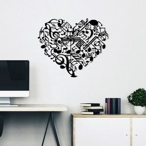 Decoratiune de perete, Musical Heart, Metal, Dimensiune: 74 x 60 cm, Negru imagine