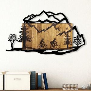 Decoratiune de perete, Bicycle Riding in Nature 2, Metal/lemn, 92 x 3 x 51 cm, Nuc / Negru imagine