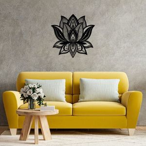 Decoratiune de perete, Lotus, Metal, Dimensiune: 70 x 70 cm, Negru imagine