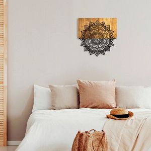 Decoratiune de perete, Mandala 4, 50% lemn/50% metal , Dimensiune: 59 x 58 x 3 cm, Negru imagine