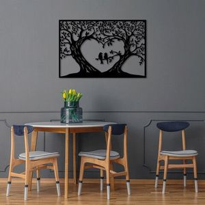 Decoratiune de perete, Birds Love, Metal, 90 x 60 cm, Negru imagine