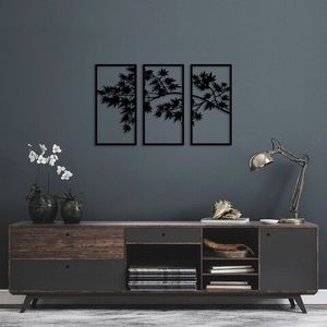Decoratiune de perete, Tree Branch, Metal, 34 x 67 cm, 3 piese, Negru imagine