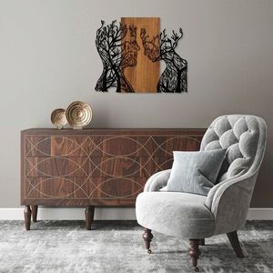 Decoratiune de perete, Tree Woman And Man, 50% lemn/50% metal, Dimensiune: 70 x 58 cm, Nuc / Negru imagine