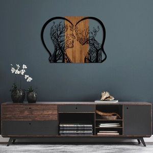 Decoratiune de perete, Tree Woman And Man Love, 50% lemn/50% metal, Dimensiune: 80 x 58 cm, Nuc / Negru imagine