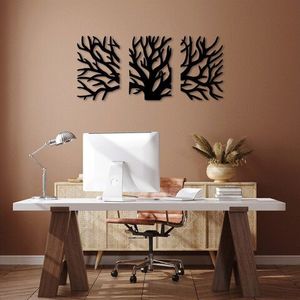 Decoratiune de perete, Tree, Metal, 46 x 70 cm, 3 piese, Negru imagine