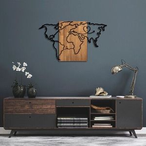 Decoratiune de perete, Wold Map, 50% lemn/50% metal, Dimensiune: 118 x 3 x 70 cm, Nuc negru imagine