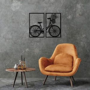 Decoratiune de perete, Nostalgic Bike, Metal, 43 x 70 cm, 2 piese, Negru imagine
