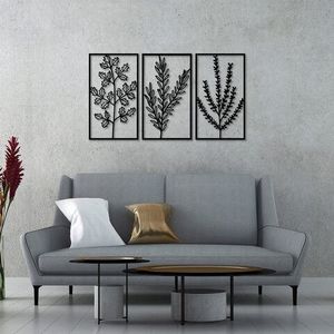 Decoratiune de perete, Flowers, Metal, 40 x 70 cm, 3 piese, Negru imagine