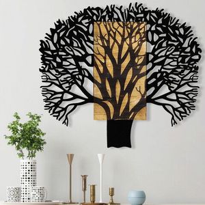 Decoratiune de perete, Tree 1, Metal/lemn, 93 x 3 x 86 cm, Nuc / Negru imagine