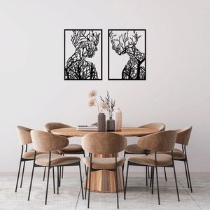 Decoratiune de perete, Tree Man And Woman, Metal, 52 x 70 cm, 2 piese, Negru imagine